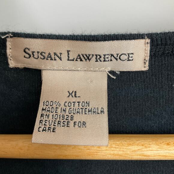 SUSAN LAWRENCE Vintage 90s Y2K Grunge Goth Witchy 3/4 Sleeve Top XL Black - Picture 2 of 11